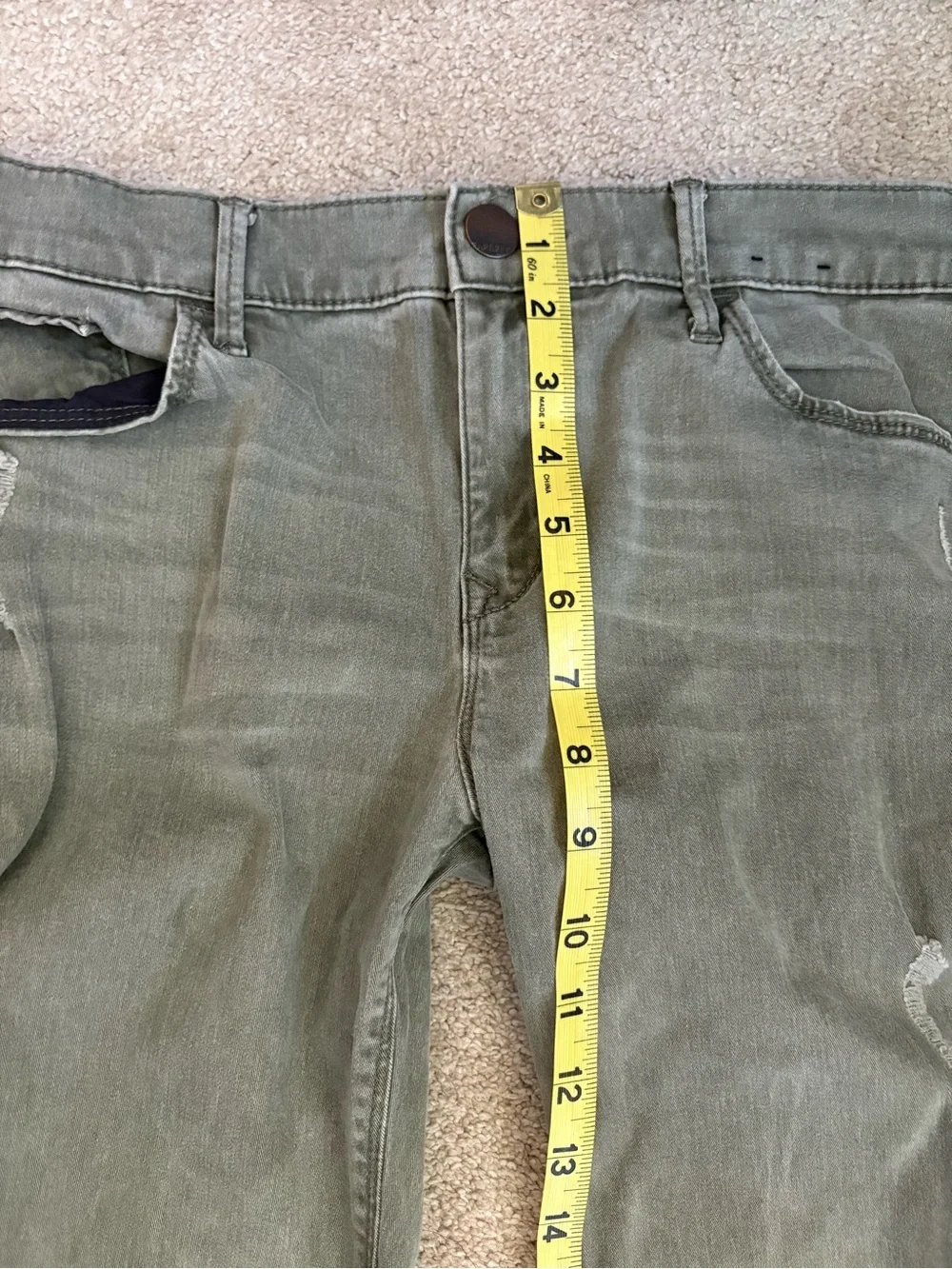 Express Olive Green Ankle Legging Midrise Jeans Cotton Blend And Distressed